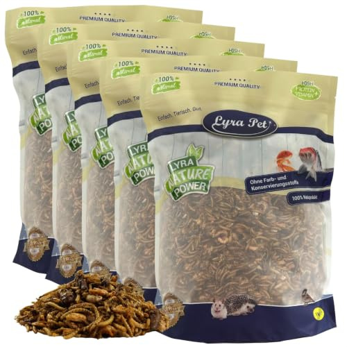 Lyra Pet® 5 kg Protein Boost Insekten Mix getrocknet - mit Mehlwürmern etc. | Reich an Proteinen & Ballaststoffen - Grashüpfer, Mehlwürmer & Shrimps - Natürliches Futter für Vögel, Fische & Reptilien