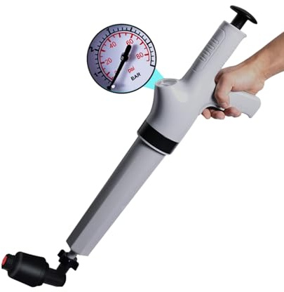 Qcesorib Déboucheur Canalisation Haute Pression, Déboucheur WC Air Comprimé avec 4 Différentes Ventouses, Déboucheur WC Puissant avec Manomètre, pour Déboucher Les Toilettes, Lavabo