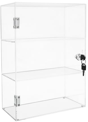 Abschließbare 3-Ebenen Acryl Vitrine, mit Schloss Transparent Ausstellungsständer Für Zuhause Büro Laden Ausstellung Sammlersstücke