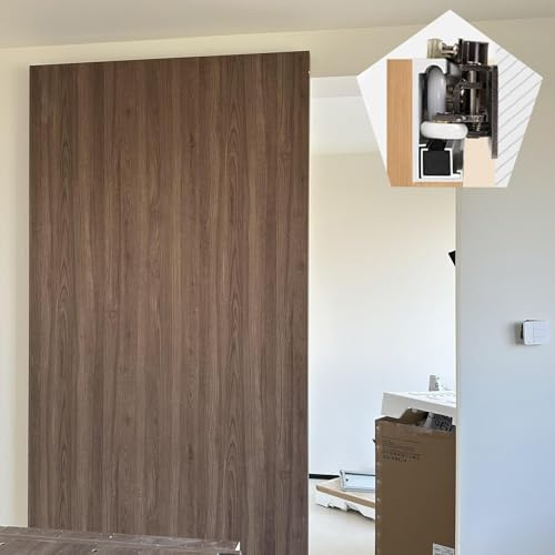 Schiebetür Komplettset Unsichtbare Schiebetürschiene, Schienenlose Schiebetür mit Spiegel, Verdeckte Schiebetürbeschläge, Türschienen- und Rollensatz(37in/94cm)