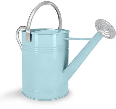 Regadera de Metal Azul Claro de 6,5 L para Plantas de Interior y Exterior, regadera de Acero galvanizado con Boquilla extraíble, asa de Transporte móvil, Maceta Resistente a la corrosión para jardín