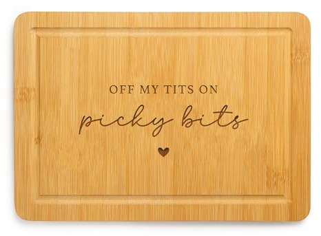 Funny Picky Bits Wooden Snack Board, Engraved Chopping Board for Cheese & Charcuterie, Humorous Kitchen Gift for Food Lovers (Central Design)