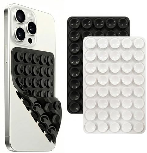 AEKZOX 2 pezzi ventosa telefono, ventose in silicone antiscivolo hands-free, adatte a tutti i modelli, per selfie e video, durevole e facile da usare, ventosa per cellulare (Bianco e Nero)