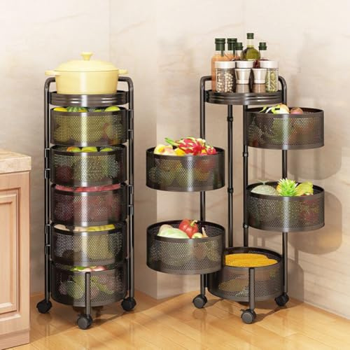 Carrello portaverdure a 5 ripiani – Contenitore rotante per frutta e verdura Design staccabile Carrello da cucina mobile per una conservazione efficiente degli alimenti
