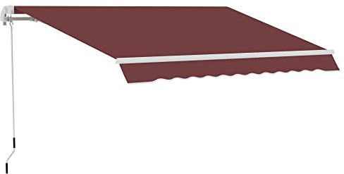 Outsunny Toldo Manual Retráctil 350x250 cm, Toldo Exterior Terraza con Ángulo Ajustable, Brazo Articulado, Montaje a Pared, Estructura de Aluminio, Anti-UV e Impermeable, para Jardín, Rojo Vino