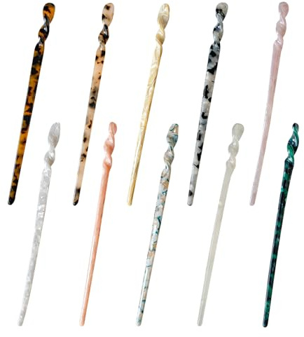 10 forcine per capelli in acetato, stile vintage, stile vintage, motivo tartaruga, forcine cinesi, bastoncini lunghi, accessori per capelli per donne e ragazze