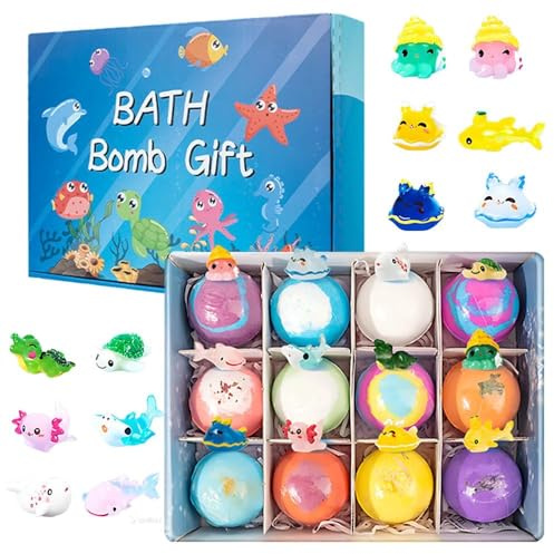 2026 Neu Badekugeln mit überraschung Badebomben Geschenk, 12 Stück Bath Bomb Gift Set, Badebomben mit Überraschung für Mädchen und Jungen Frauen,Schaumbad (Ocean)