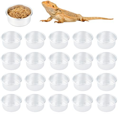 SUPERFINDINGS 20Pcs 0.5oz Gecko Feeding Cups Reusable Small Reptile Feeding Dish Aluminum Reptile Food Bowls and Water Dish for Hermit Crab Tarantula Isopods Snails and Lizard