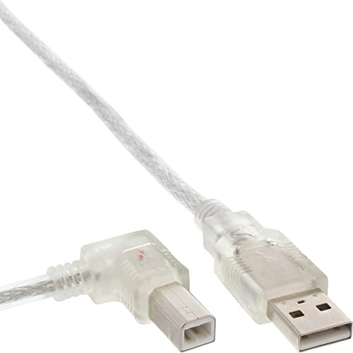 InLine 34520L USB 2.0 Kabel, A an B, links abgewinkelt, transparent, 2m