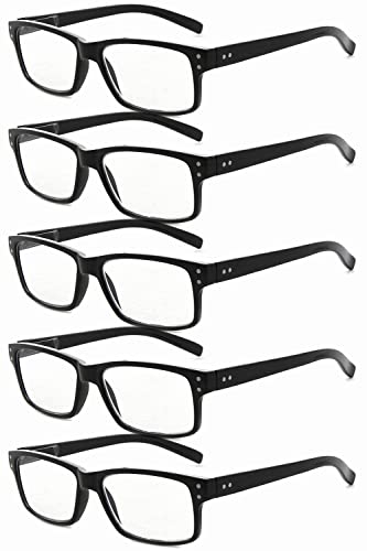 Eyekepper Pack de 5 Gafas de Lectura para Hombre y Mujer Retro Plástico Bisagras de Resorte, Negro +4.00