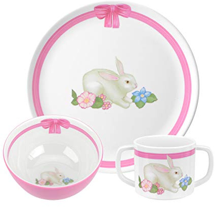 Portmeirion Botanic Garden Terrace Bunny 10 Oz Dinner Set - Pink, Set of 3