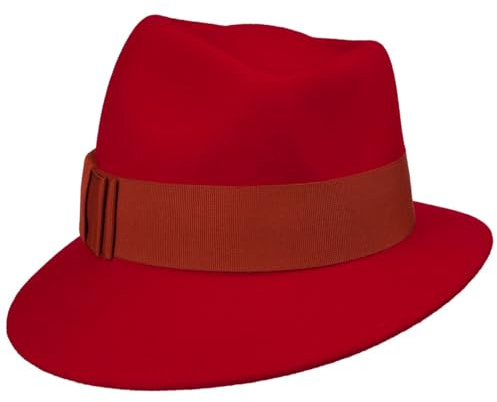 LIERYS Asym Damenhut mit Ripsband Wollfilzhut Hut Filzhut für Damen - Made in Italy Frühling-Sommer Herbst-Winter - One Size rot