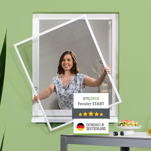 empasa Insektenschutz Fliegengitter Fenster START Fliegenschutz Alurahmen | Farbe:Weiß, Größe:100 x 120 cm