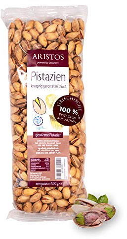 ARISTOS Pistazien mit Salz & Schale – 500 g geröstete griechische Pistazien gesalzen und ungeschält aus Aegina – naturbelassen, vegan & proteinreich – Knuspriger Snack direkt vom Erzeuger