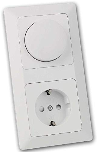 ChiliTec Steckdose mit LED Dimmer 3-60W MILOS für dimmbare Lampen Leuchten 230V Schutzkontaktsteckdose Set mit Dimm-Schalter 2-fach Rahmen