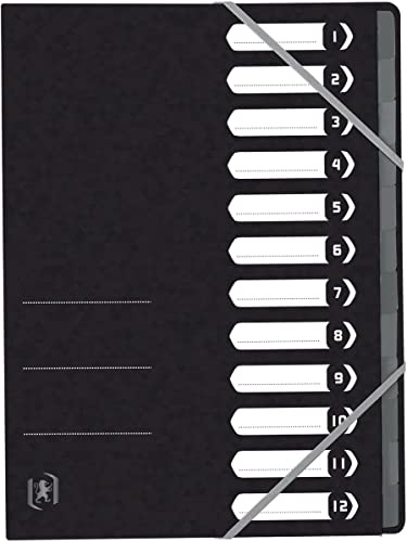 Oxford - Oxford Trieur Top File+, A4, 12 compartiments, Noir