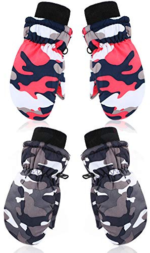 SATINIOR 2/6 Pairs Winter Snow Mittens Kids Toddlers Waterproof Warm Ski Gloves for Boys Girls Children Toddlers Baby(2 Pair,5-10 Years,Rose Red, Gray)