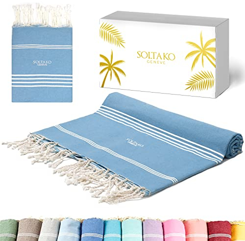 SOLTAKO Fouta Beach - Fouta XXL - Asciugamano da spiaggia anti-sabbia - Telo da bagno per Hammam, Sauna, Yoga, Picnic - Fouta Beach 200x200 cm - Lenzuolo 2 Persone