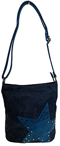 J26 Stern Strass Glitzer Damen Star Umhängetasche Tasche Canvas Unisex Stofftasche (Blau)
