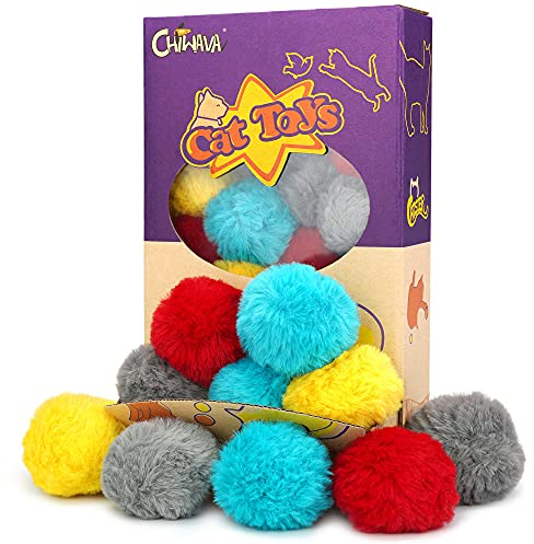 Chiwava 24 Stück 1,8 Zoll Pelzig Katzenspielzeug Kugel Katzenminze Sanft Bälle Kätzchen Aktivität Verfolgungsjagd Leises Spiel Sortierte Farbe