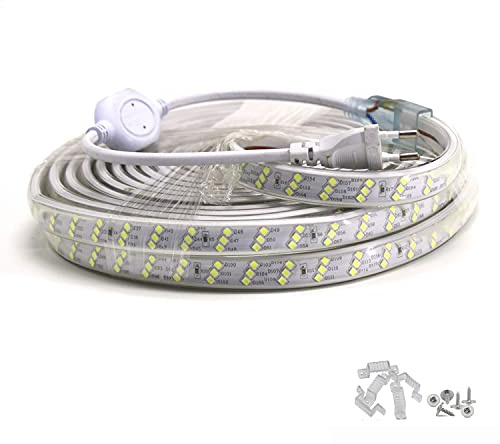 FOLGEMIR 5m LED Band Kalt Weiß, 3 schiefe Reihen 2835 SMD 180 Leds/m LED Strip, 220V 230V LED Streifen, ganz helle Beleuchtung, IP65 wasserdicht
