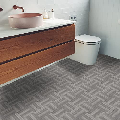 Alwayspon Autocollant pour carrelage de sol en vinyle, imperméable et antidérapant, revêtement de sol en vinyle PVC épais, autocollant à décoller et à coller, 30 x 30 cm, grain de bois gris