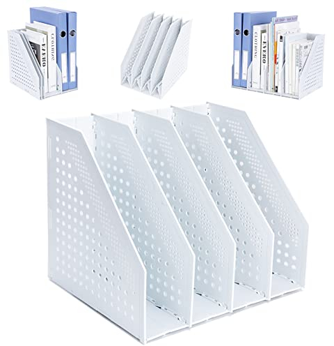 FRETONBA Faltbarer Stehsammler A4, Aktenmagazinhalter mit 4 Fächer, Schreibtisch-Organizer für Büro-Organisation und Aufbewahrung, Schreibtisch-Organizer für School Office