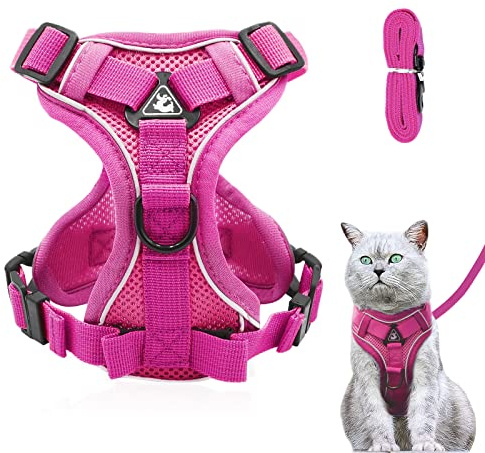 Justerbar kattsele som är säkert att gå sönder, kattsele med koppel, mjuk sele för katt, bröstsele för katter, kattungar, hundar, valpar (rosa-L)