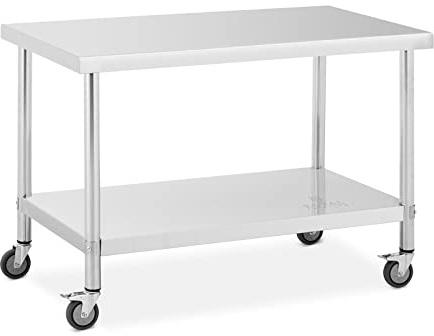 Royal Catering Edelstahltisch mit Rollen 70 x 120 cm 158 kg Tragkraft Arbeitstisch mit Rollen