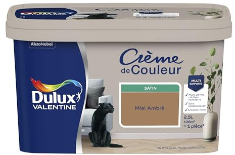 Dulux Valentine Crème de Couleur - Peinture multi-supports intérieure - Satin Miel Ambré 2,5 L