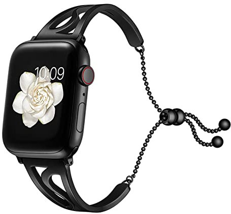 Soyeacrg Edelstahl kompatibel mit Apple Watch Band 38 mm 40 mm 41 mm 42 mm 44 mm 45 mm 49 mm, Slim Armreif Metall Ersatzarmband für iWatch Series Ultra 8 7 6 5 4 3 2 1SE,Black,42/44/45/49mm