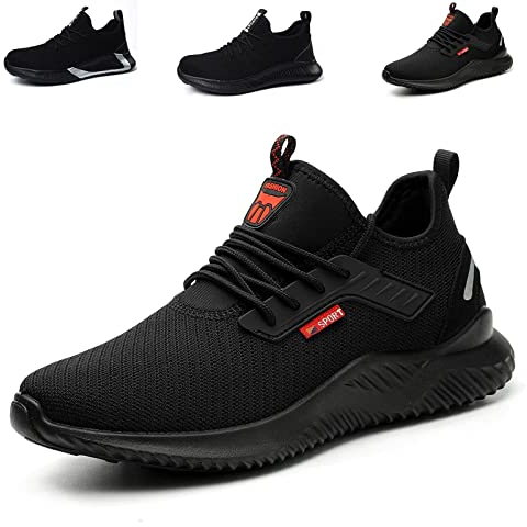 Hanani Steel Toe Caps Trainers Lightweight Boots Womens Mens Work Industrial Work Shoes Black UK10.5