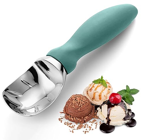 Bixel Heavy Duty Ice Cream Scoop with Ergonomic Grip, Professional Ice Cream Scooper, Perfect Shape Scoops Every Time, Ideal for Frozen Treats, Cookie Dough, Melons and More (Mint)