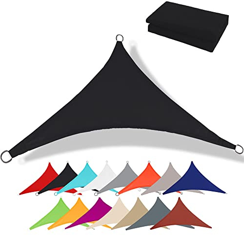 Premium Toldo Vela Impermeable - Triangular Vela De Sombra - 95% De Protección UV - Tejido Oxford De Hoja Completa Sin Costuras - Lona Sombra Exterior - Toldos para Patio (3x3x3m,Negro)