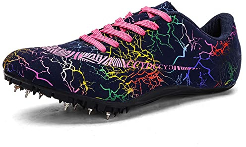 SDEQA Zapatillas de Clavos Atletismo Unisex, Zapatos con Clavos Antideslizantes Ligeras Atletismo para Velocidad Sprint,Negro,40 EU