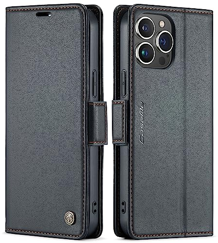 QLTYPRI Hülle für iPhone 13 Pro Max mit RFID Schutz, Vintage Leder Handyhülle mit Kartenfach Ständer PU Ledertasche Stoßfeste Flip Wallet Case Kompatibel mit iPhone 13 Pro Max - Schwarz
