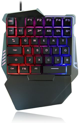 ciciglow One Handed Gaming Keyboard, 35 Keys Mini Gaming Keypad RGB Color Backlit Silent Keyboard Ergonomic Mechanical Portable Keyboard