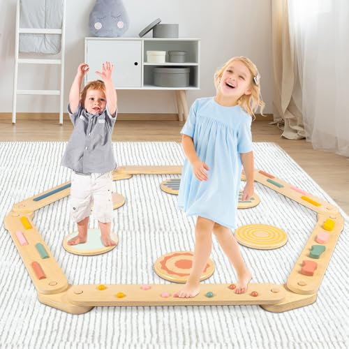 aiwo Schwebebalken und Trittsteine für Kinder, Kleinkinder, Schwebebalken, Hinderniskurs, Koordination, Montessori-Balance-Spielzeug
