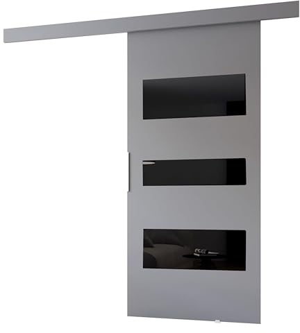 MINIO go for it - Schiebetür Komplettset CLEAN C Schiebetüren 76 cm Breit | Wandmontage, Schiebetürsystem, Zimmertüren - Grau Matt