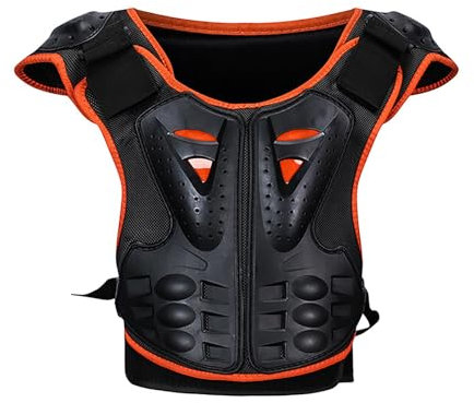 M&Catree Gilet de Protection Moto pour Enfants, Protecteur de Le Dos et la Poitrine pour Vélo, Ski, Scooter, Planche à roulettes - Orange Noir, S
