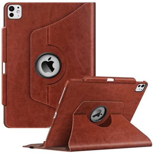 Fintie Étui rotatif pour iPad Pro 13 pouces (M4) 2024 avec porte-stylet, support de protection pivotant à 360° et fonction de mise en veille/réveil automatique, marron