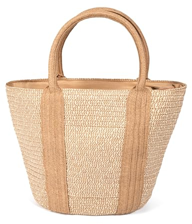 HEYO Strandtasche Damen Stroh Henkeltasche mit Reißverschluss Sommer Tasche Shopper Bag Elegante Handtasche