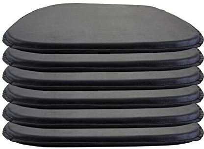 Generisch Sitzkissen Sitzkissen Leder eckig Stuhlkissen Sitzauflage gepolstert für Stühle im Haus und Garten - 39 x 38 x 2 cm - 6er Pack - Schwarz