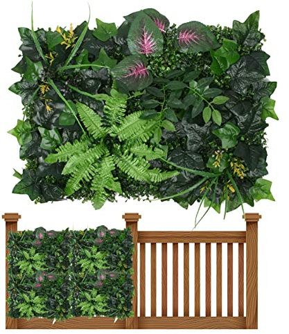 Paneles de Pared de Césped Artificial, 40 x 60 cm, Fondo de Seto, Plantas Verdes Artificiales para Interior y Exterior, Decoración de Jardín