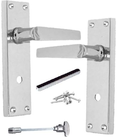 Epsom Door Handle Victorian Straight Polished Chrome Bathroom Lock Set – Backplate Design 150mm X 42mm