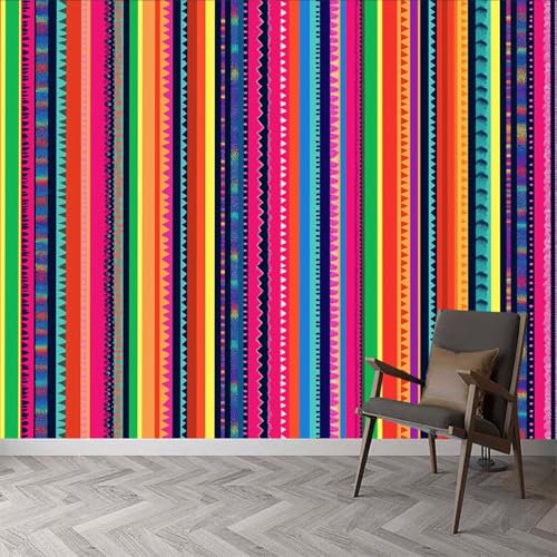 Fototapete Mexikanischer Stil Streifen Tapete, Mexikanischer Stil Tapeten Vliestapete, Modern Wandtapete Wohnzimmer Schlafzimmer Kinderzimmer Wanddeko Motivtapeten 200 x 140 cm (B x H) Fototapete