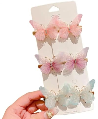 YUEZHAN Stirnband Haarband Damen 6 Stück Schmetterlinge Dekor Haarclip Strass Verschönert Haarnadel Mädchen Prinzessin Haar Pin Tierform Haar Pin Zubehör A