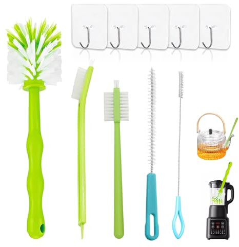 4-teiliges Reinigungsbürsten-Set für Thermomix, Reinigungsbürsten, kompatibel mit Thermomix TM31, TM5, TM6, TM21, mit 5 Haken für Flaschen, Tassen, Pfannen, heiße Töpfe, Mixer,