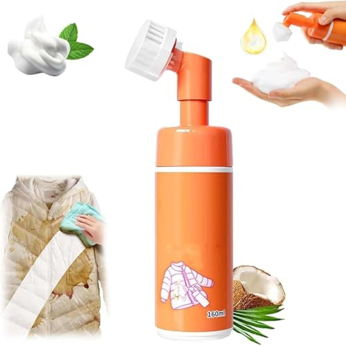 Dry Cleaning Agent with Brush Head for down Jacket, Down Jacket Cleaner, Down Jacket Detergent, One Wipe to Cleaning Wash Free Spray, Multi-purpose Stain Dry Cleaner Rinse-Free, 160ml (1)