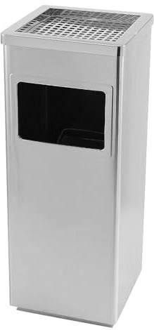 HUOLE Pattumiera in acciaio inox cestino pattumiera a pedale contenitore rifiuti, Pattumiera in Acciaio Inox con Portacenere per Esterni, Posacenere da Pavimento-24 * 24 * 60 cm 35 L-Argento (2 PZ)